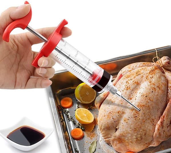 2 stk. Stegesprøjte BBQ Marinering med nåle i rustfrit stål 30 ml Kyllingestegning