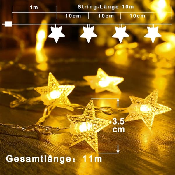 LED-stjärnljus inomhus, 10 m, ljusslinga, batteridriven (varmvit)