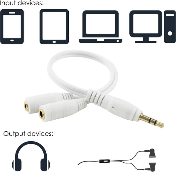 3,5 mm hovedtelefon-øretelefonstik splitterkabel (hvid) White