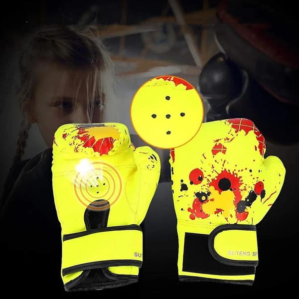 Barnboxningshandskar, läderboxningshandskar, nybörjarsparringhandskar yellow