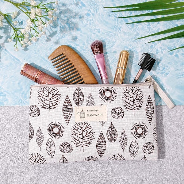 4-pack Canvas Resväska Bärbar Makeup Väska, Tryckt Myntväska med Dragkedja, Förvaringsväska för Kvinnor