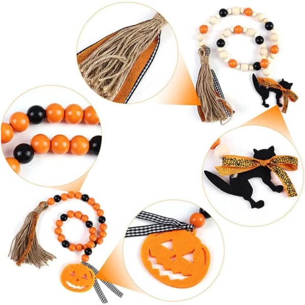 2 st Halloween Trä Girlang Rustika Krukor med Pumpa Spöken Bricka Dekor