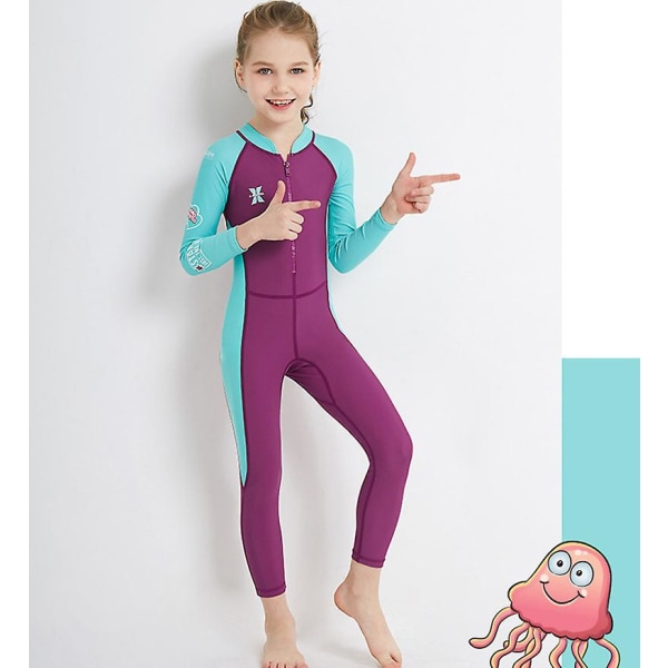 Barnbaddräkt Långärmad dykdräkt Badkläder Helkroppssurfing våtdräkt UV-skydd, M storlek Rose Red m