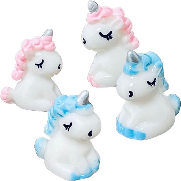 4 stk. Mini Enhjørningefigur til Babyshower Børnefødselsdag - Blå og Pink, 0,7x0,9 Tommer