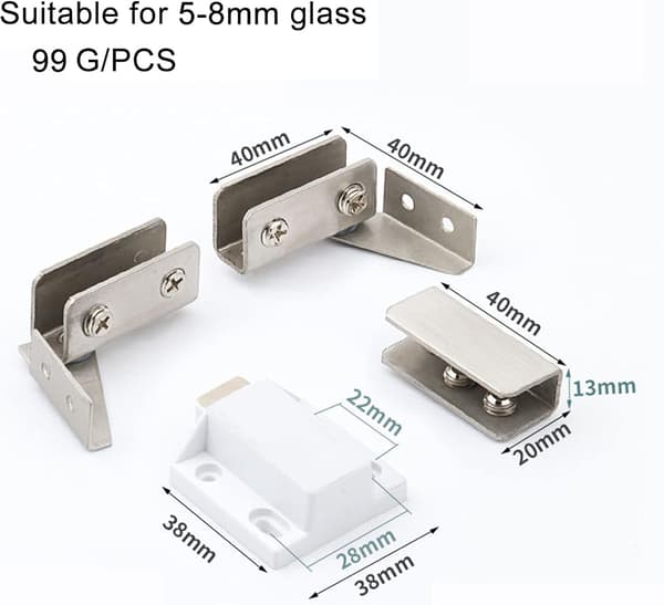 Glasdør drejehængsel uden boring, skabsvitrine dobbelt magnetisk grebslås glasklemme (sølv) silver
