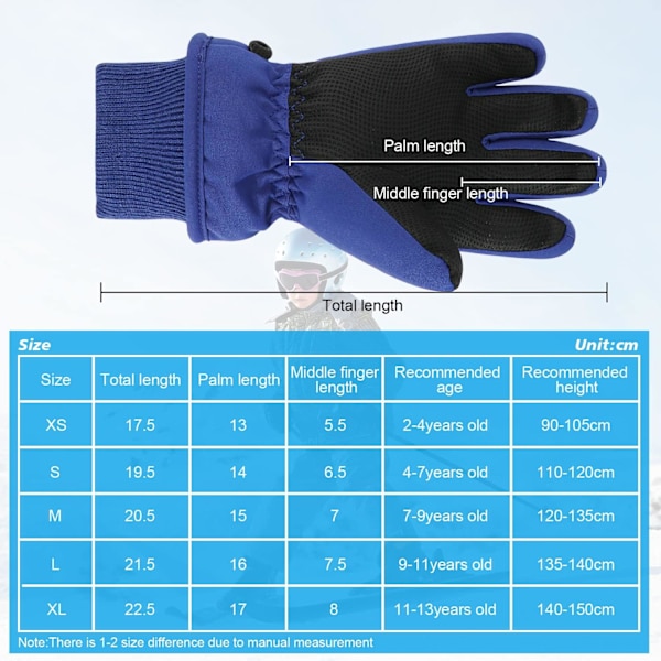 Barn Skidhandskar, Vinter Varma Snöhandskar Vattentäta Tjocka för 2-11 Års Barn, Marinblå XS navy blue xs