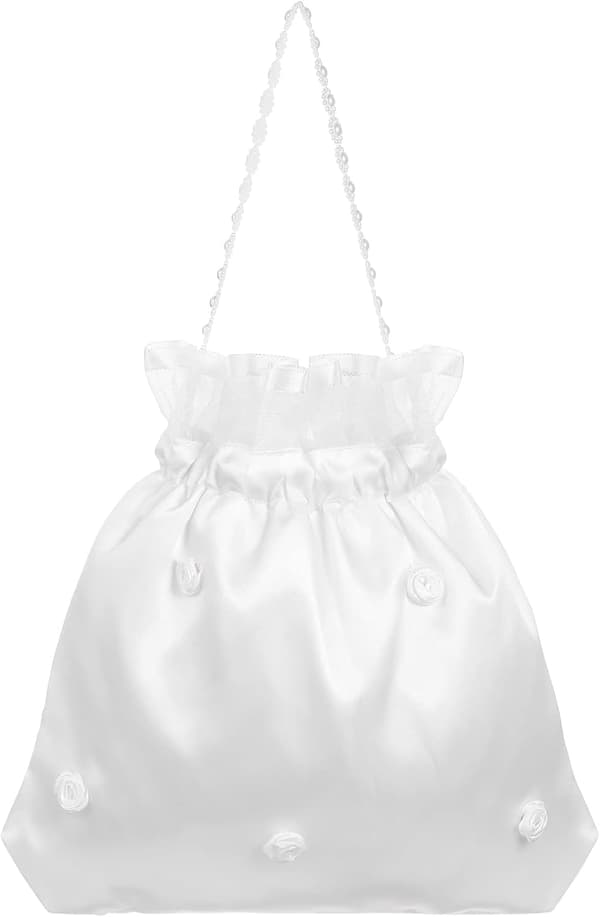 Brudväska i vitt satin med blommor