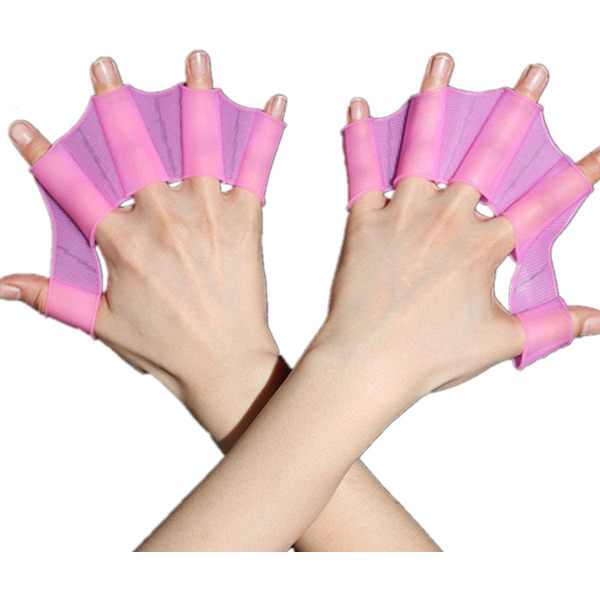 1 par simhandskar i silikon Finger Frog Typ Webbed Vattenträning Liten Purple S