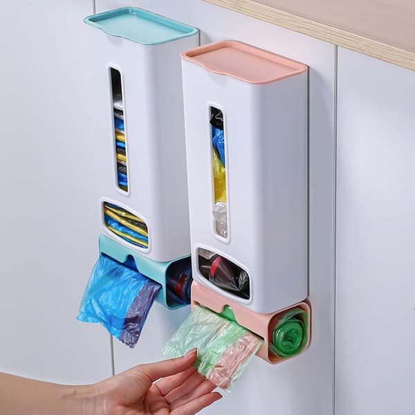 30 cm plastikpose dispenser vægmonteret opbevaringsboks til plastikposer stor kapacitet (blå)
