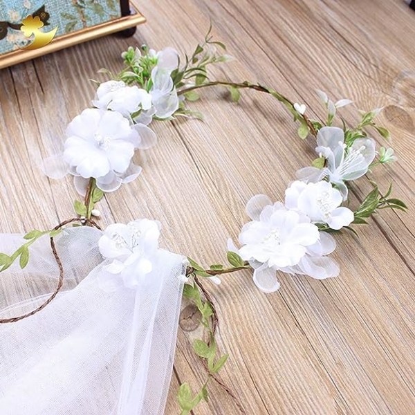 Bröllop Brudslöja Blommor Garland Veil Blomma Kronslöja Boho för Wedding Beach