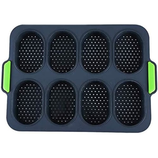 Bakplåt för 8 bullar, silikon non-stick bakplåt, baguette bakplåt (svart grön)