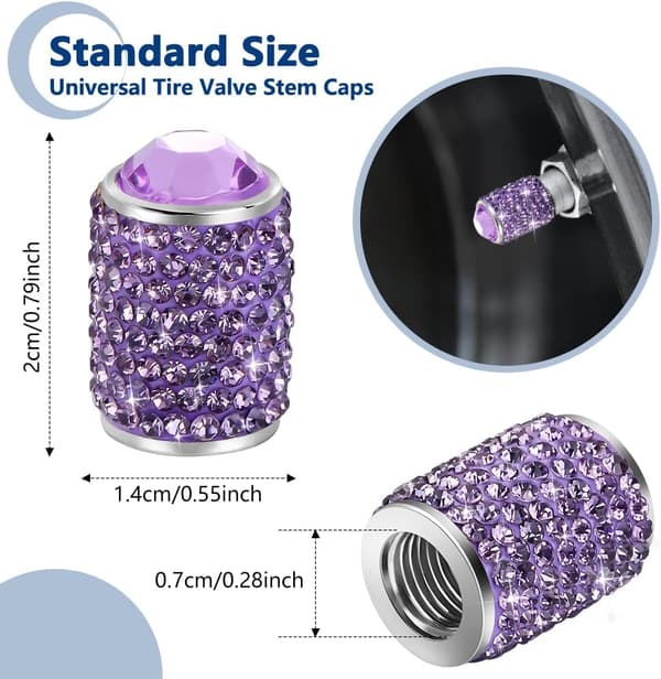 Dækventilhætte i aluminiumslegering Manuel dækventilhætte med rhinsten (lilla) 4 stk. purple