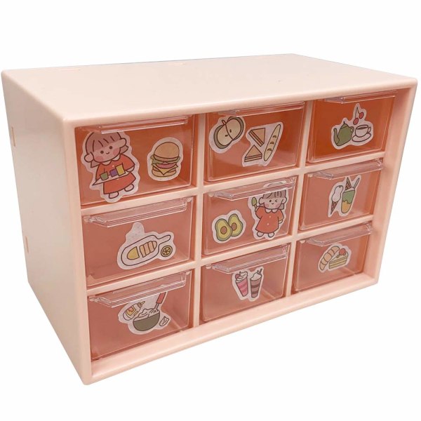 Små förvaringslådor, förvaringslåda för konsthantverk i bordsskivor, 9 avtagbara lådor (rosa) Pink