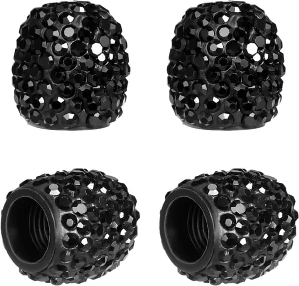 4 stk. dækventilhætter, håndlavede rhinstensglimmer bil dækhætter Bling ventilspindelhætter (sort) Black