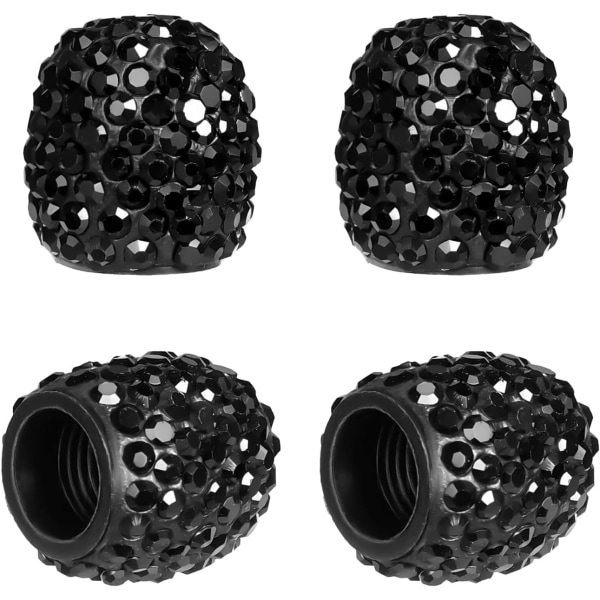 4st däckventilkåpor, handgjorda strass glitter bildäckslock Bling ventilstamskydd (svart) Black