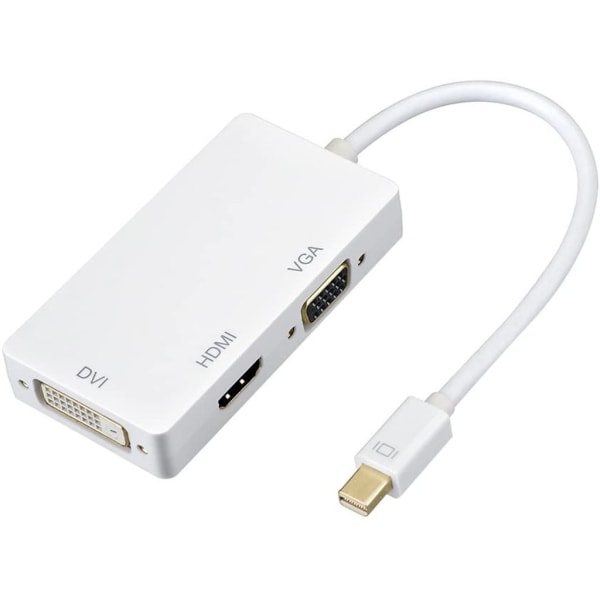 3 i 1 Thunderbolt-port Mini Displayport till HDMI DVI VGA-adapter Vit White