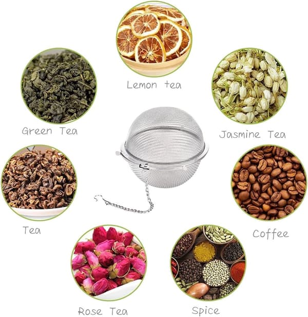 5 te-infusere i rustfrit stål med forlænget kædekrog og ekstra finmasket net til infusion