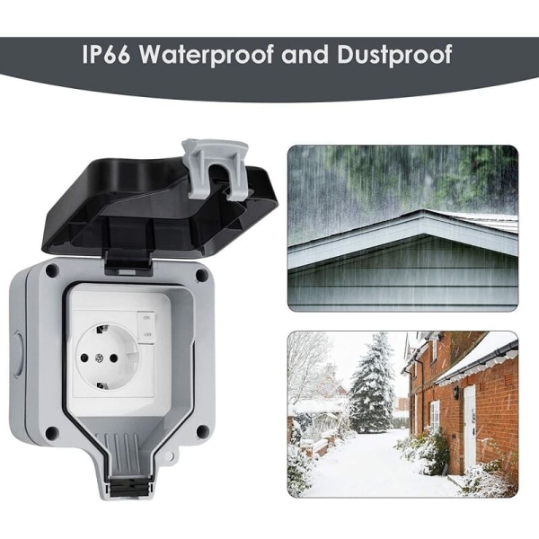 IP66 vattentätt uttag med strömbrytare och vattentät kopplingsdosa, utomhus dammtät uttag power lämplig för kök och badrum (1 st)