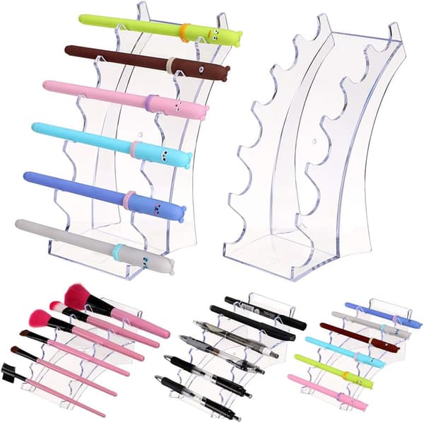 Akryl Penneholder Makeup Børste Organizer 6-rums Display Stand (5 Styk)