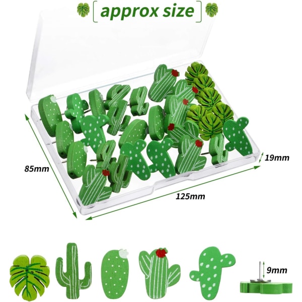30 st träpushpinnar kaktus palmblad tummen stift dekorativa söta pushpins