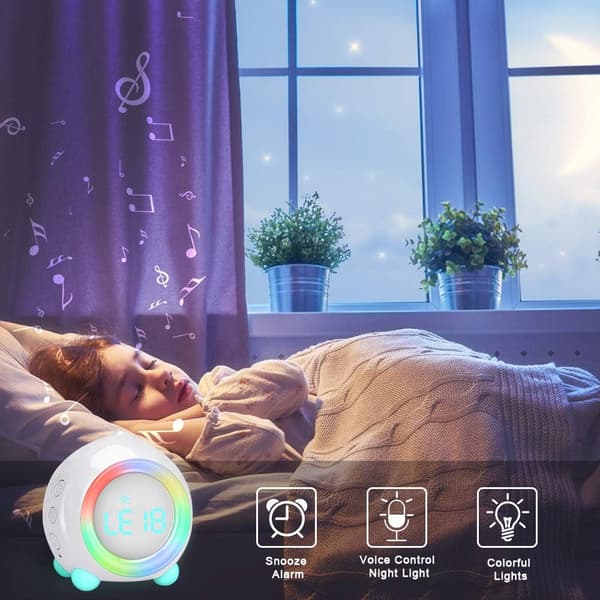 LED-sängklocka Dubbel med nattlampa, väckarklocka för barn, USB-driven, söt persika (vit) White