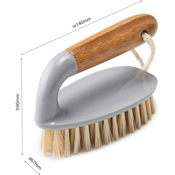 Golv- och kakelskrubbborste i järnstil med handtag av naturligt bambu, grå
