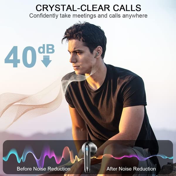 Trådløse Bluetooth 5.3 Høretelefoner, Vandtæt Stereo Bluetooth Headset, USB-C Opladning Bluetooth Black
