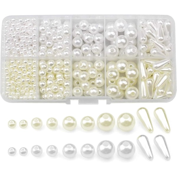 644 bitar glaspärlor för smycken Runda vita pärlor med hål Plastdekorationspärla