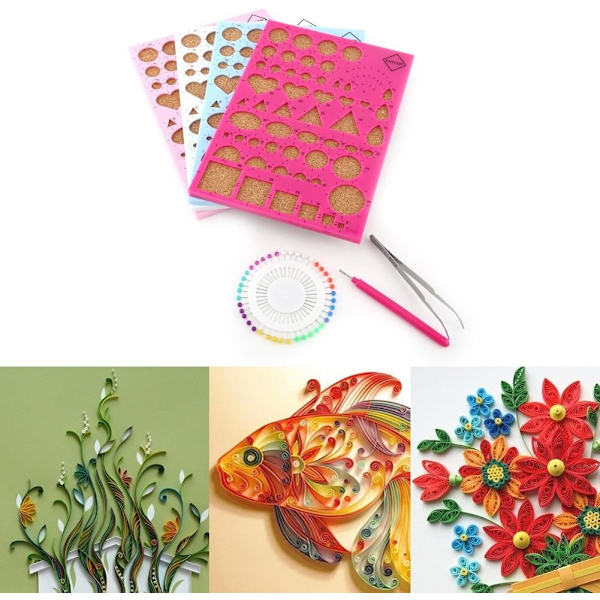 Papper Quilling DIY Craft Kit Mall + Pinsett + Stift + Spårad Penna Quilling Verktygssats, Vit