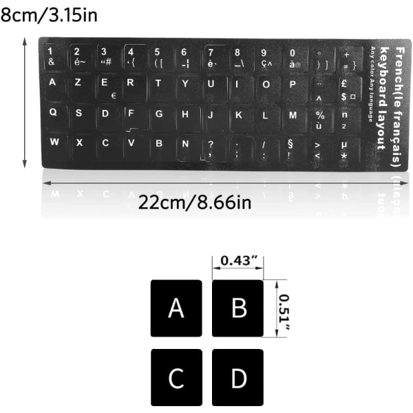 1 st Keyboard Letters Replacement Sticker Svart bakgrund med vita bokstäver