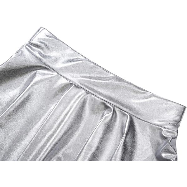 Plisserad metallkjol för kvinnor, mini-skaterkjol (silver XL) Silver