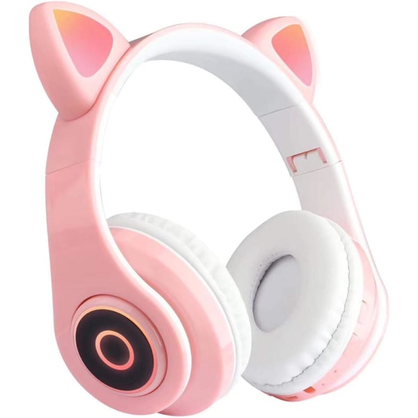 Cat Ear-hörlurar med blinkande LED-ljus, Bluetooth, Trådlösa stereohörlurar för, Rosa Pink