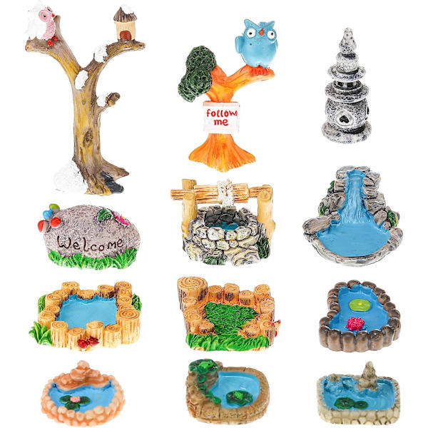 12 st Miniatyr Trädgårdsdamm Prydnader