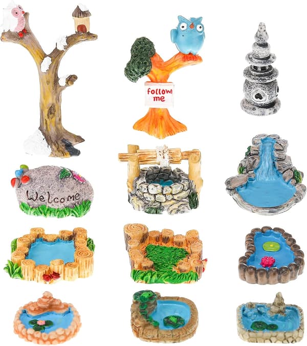 12 stykker fehave tilbehør miniature havedam ornamenter