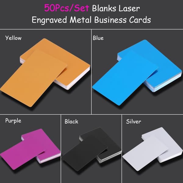 50 visitkort i metalplade, blanke, lasergraverede, DIY blanke visitkort (blå) blue