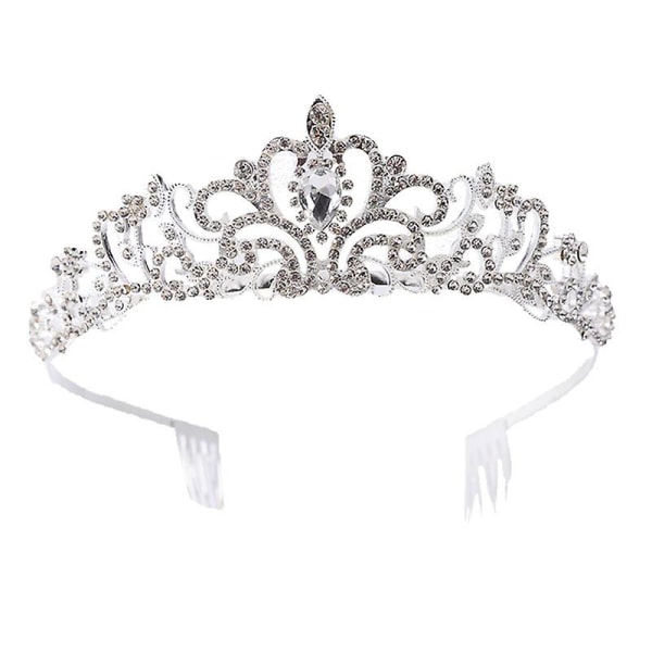 Bridal Crystal Crown Pannband Rhinestone Tiara Crown Hårband med kam (silver) Silver