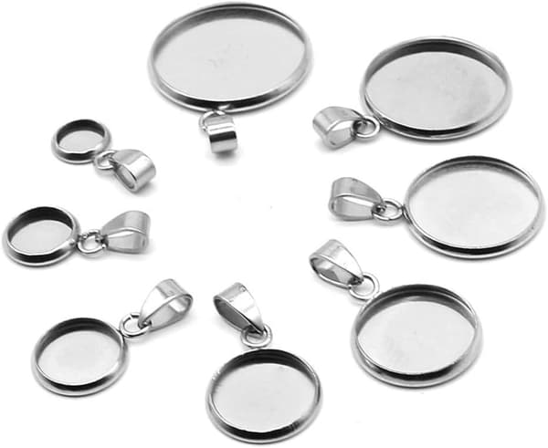 20 Stykker Vedhængsbakker Sæt Runde Bezel Emner Bakker Vedhæng Cabochon Indstillinger Sølv 20 mm