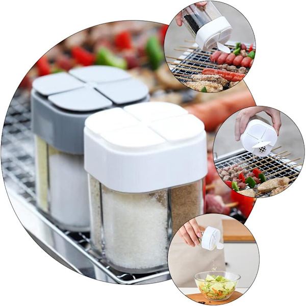4 i 1 justerbar hål plast pepparkvarnsdispenser (vit) 2 stycken White