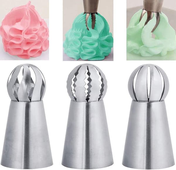 3 stk. sprøjtedyser i rustfrit stål, sprøjtetips, blomsterkager, cupcakes, dekorationstips