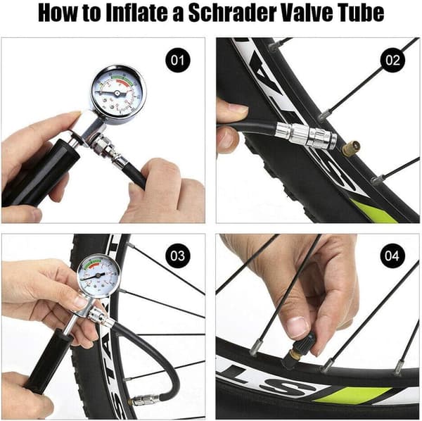 Multifunktionel bærbar MTB dækpumpe håndpumpe lufttryksmåler sæt