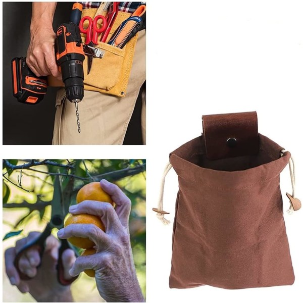 Frukt bomulls bältesväska, hopfällbar vaxad canvas foraging väska för vandring camping, brun