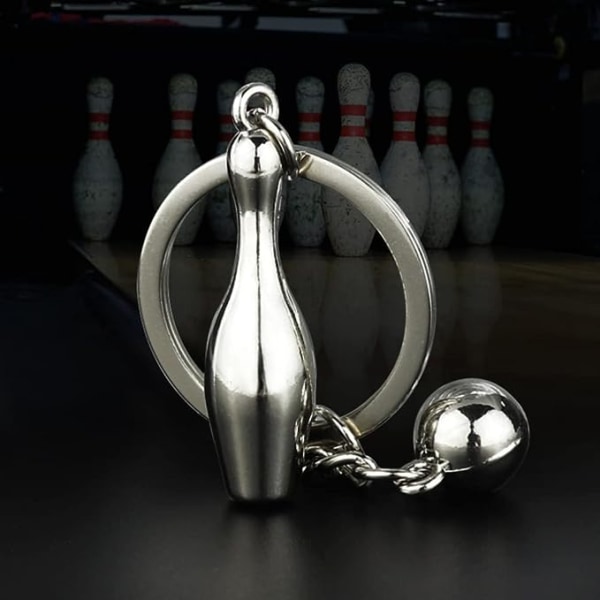 Förpackning med 4 Bowlingpin Nyckelring Bowling Nyckelring Bowling för festfavoriter Bowlingpresenter （Silver）