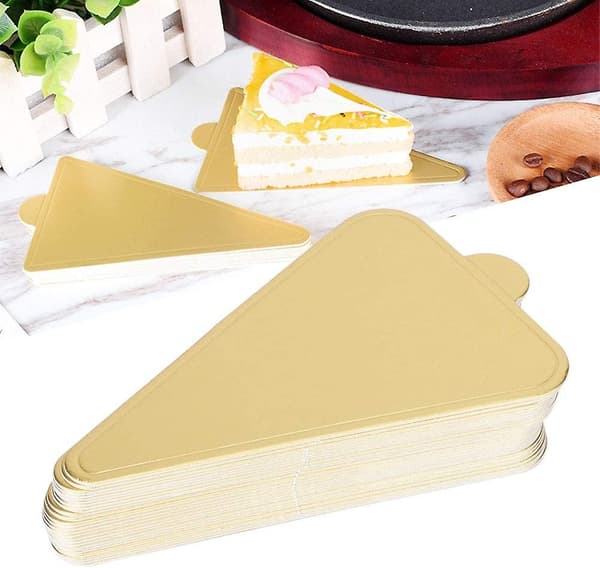 300 st Mini Golden Mousse Cake Boards Pappersplattor Dessertbricka Triangulär Cupcake