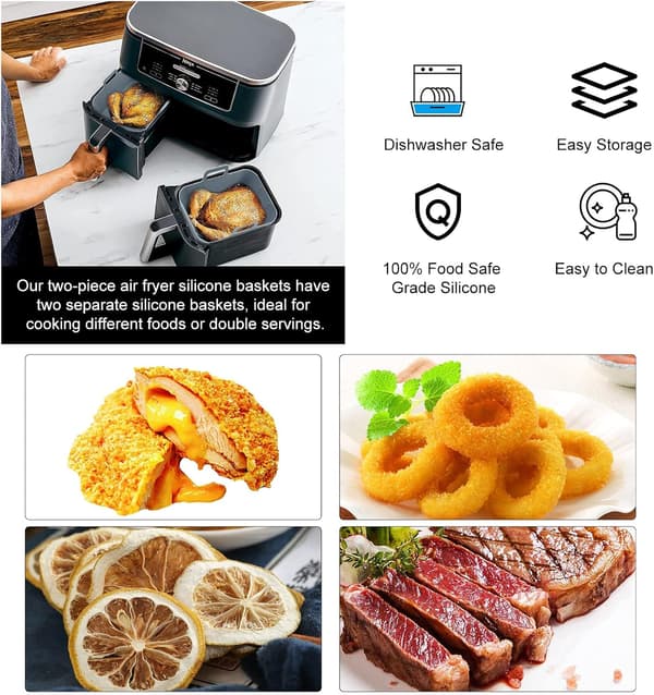 5 stk. silikoneindsats til dobbelt airfryer tilbehør - grå grey