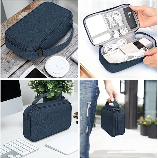 Kabelväska, stor elektronisk väska, arrangör för elektroniska tillbehör, reseväska för kabel, USB-powerbank (blå) blue