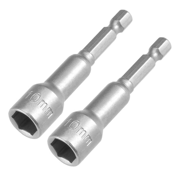 2 stk 1/4\" sekskantet hurtigskift 10 mm magnetisk muttertrekkerbor, 65 mm lengde, metrisk