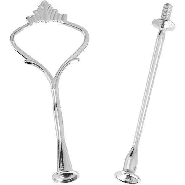 2-vånings cupcake-bricka stativ kronhandtag hårdvara fruktfat beslag (silver) Silver