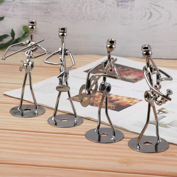 4 stk. musikkmannstatue metallmusikerorkestersett gitar trombone saksofonspiller modell