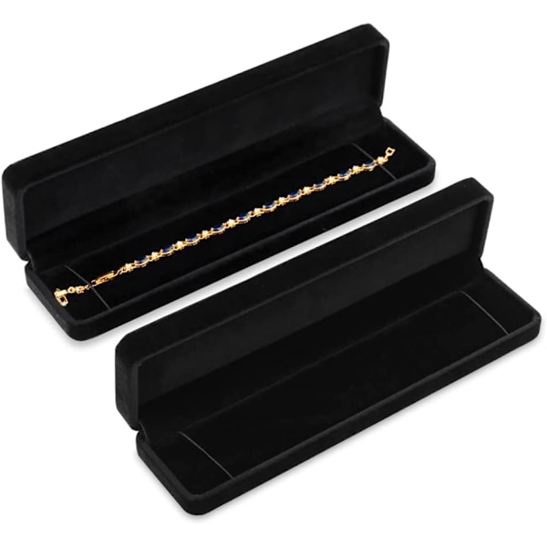 Set med 2 klassiska sammetshalsbandskedja armband displayfodral smyckesgåvoask 8,7x1,6x2 tum