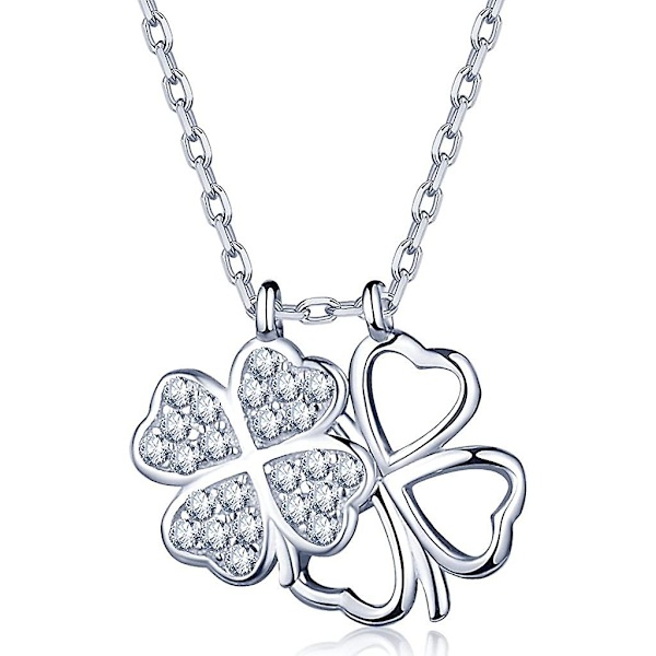 Klöverhänge halsband, 925 silver halsband för kvinnor flicka, inlagd, julklapp och födelsedagspresent (sliver) Silver